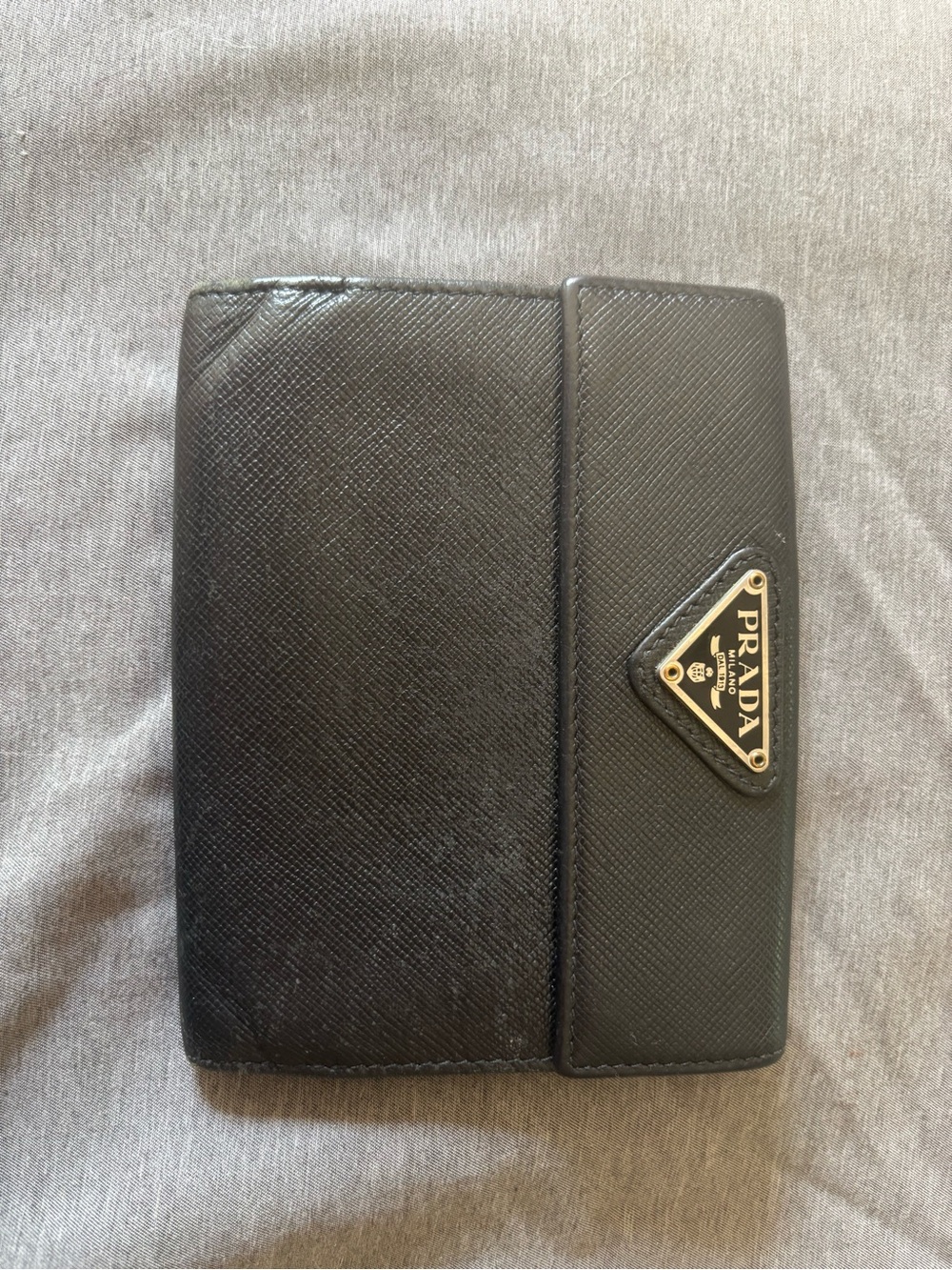 Prada Black Saffiano Leather Triangular Plaque Men's Wallet
